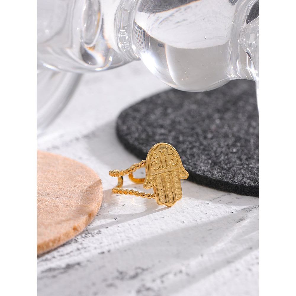 Hamsa Engraved Ring in 18k Gold Plating