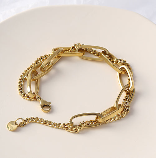 Esme Layered Paperclip Chain Bracelet in 18k Gold Plating