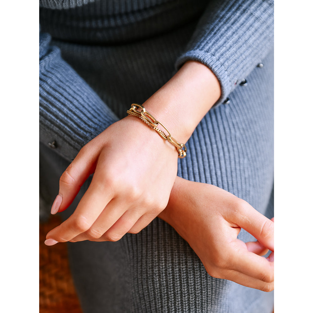 Esme Layered Paperclip Chain Bracelet in 18k Gold Plating
