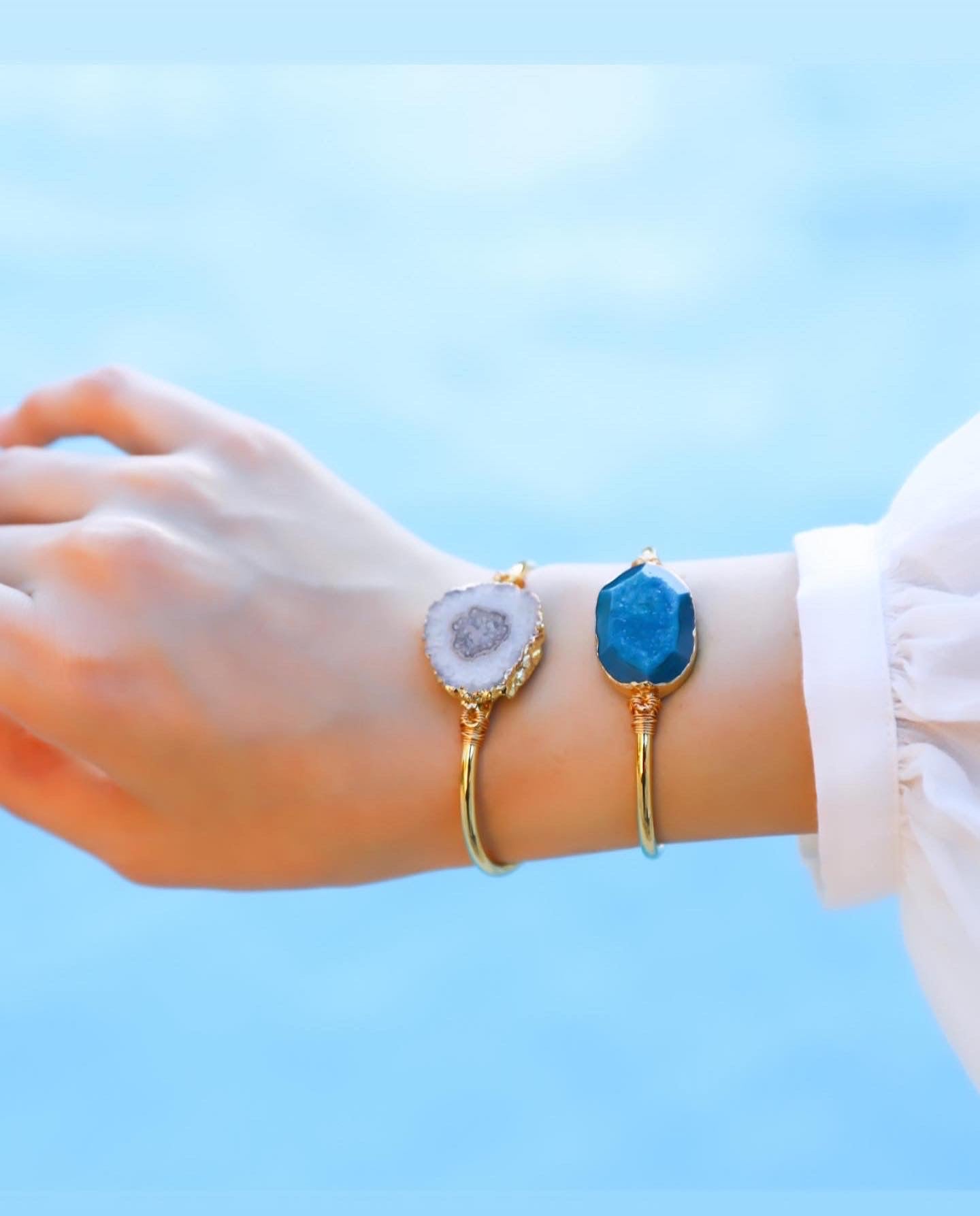 Siwa Bracelet in Druzy, Blue Kyanite, and 18k Gold Plating