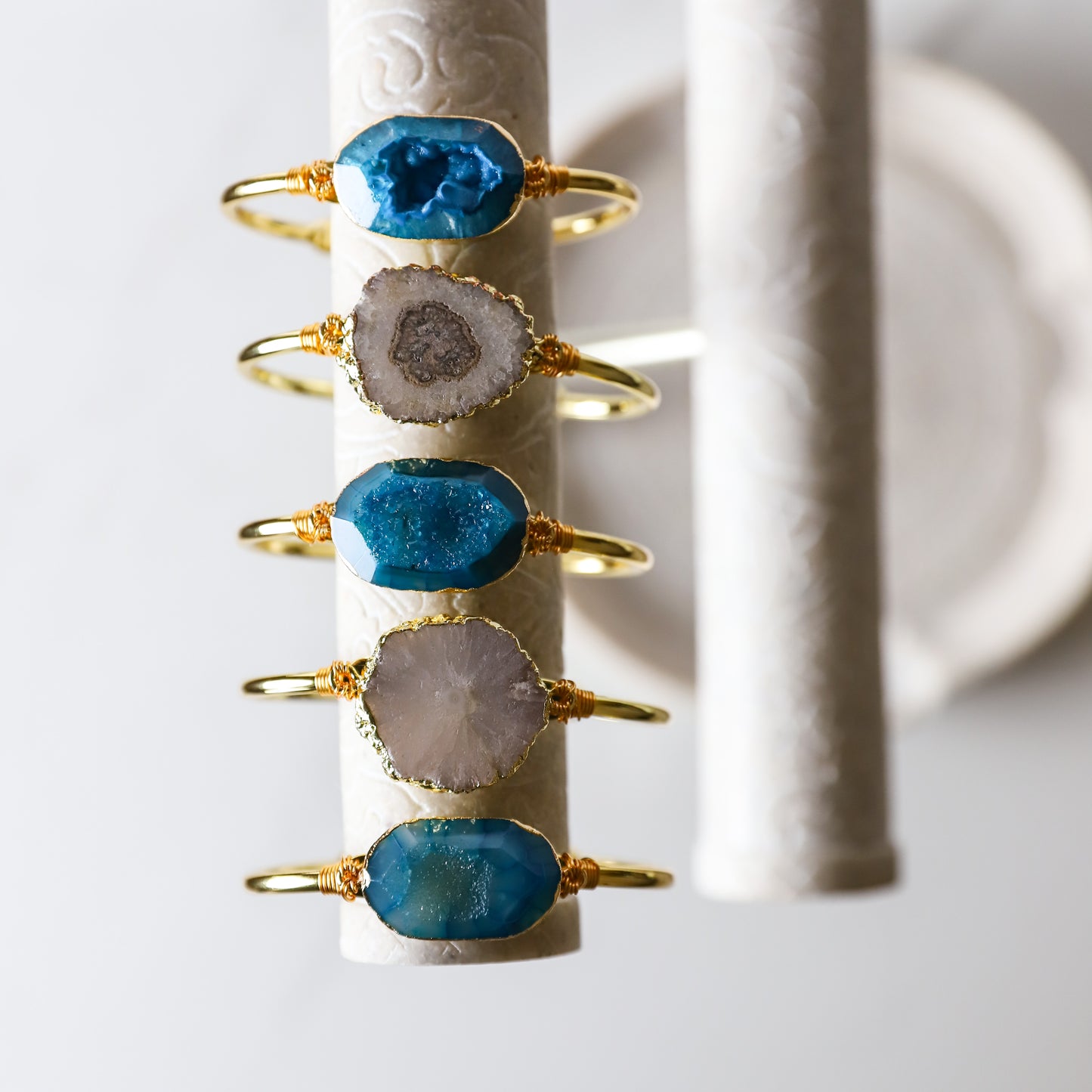 Siwa Bracelet in Druzy, Blue Kyanite, and 18k Gold Plating