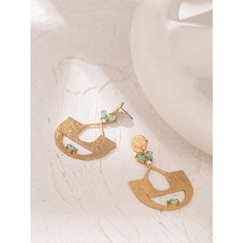 Luxor Drop Earrings in Aqua Crystals and 14k Gold Plating