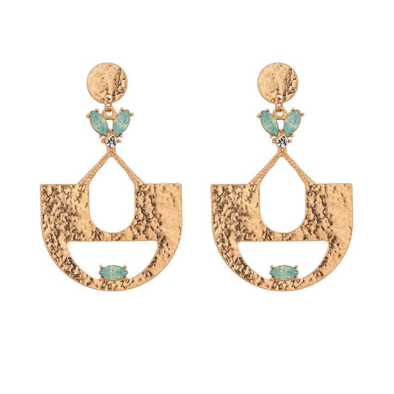 Luxor Drop Earrings in Aqua Crystals and 14k Gold Plating