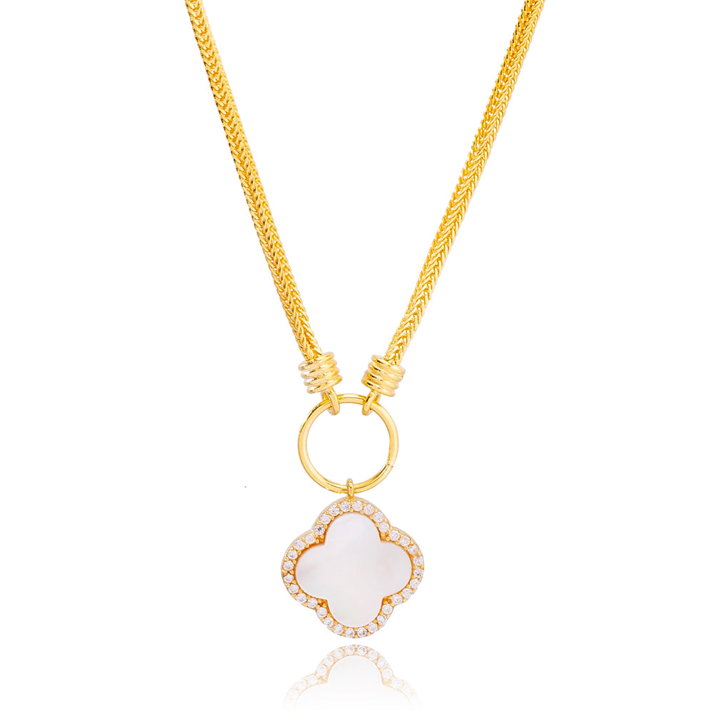 Shans Clover Mother-Of-Pearl Necklace in 16k Gold Vermeil