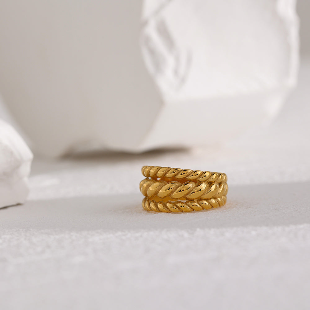 Zada Layered Rope Ring in 18k Gold Plating