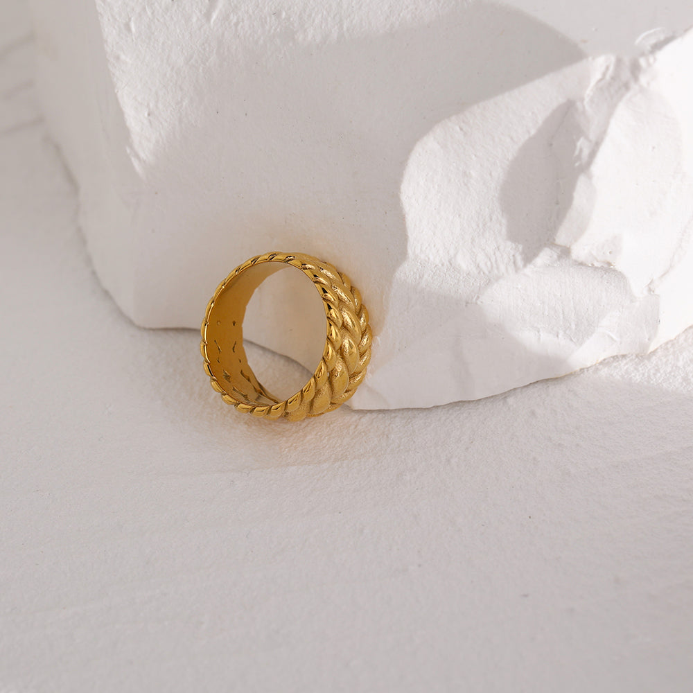 Zada Layered Rope Ring in 18k Gold Plating