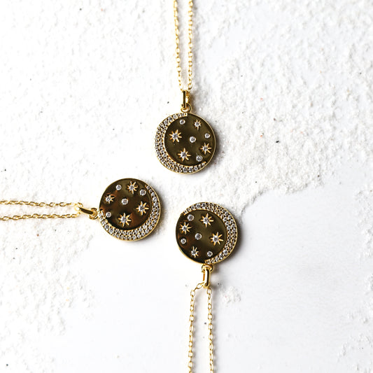 Hayal Moon and Stars Pendant Necklace in 18K Gold Vermeil