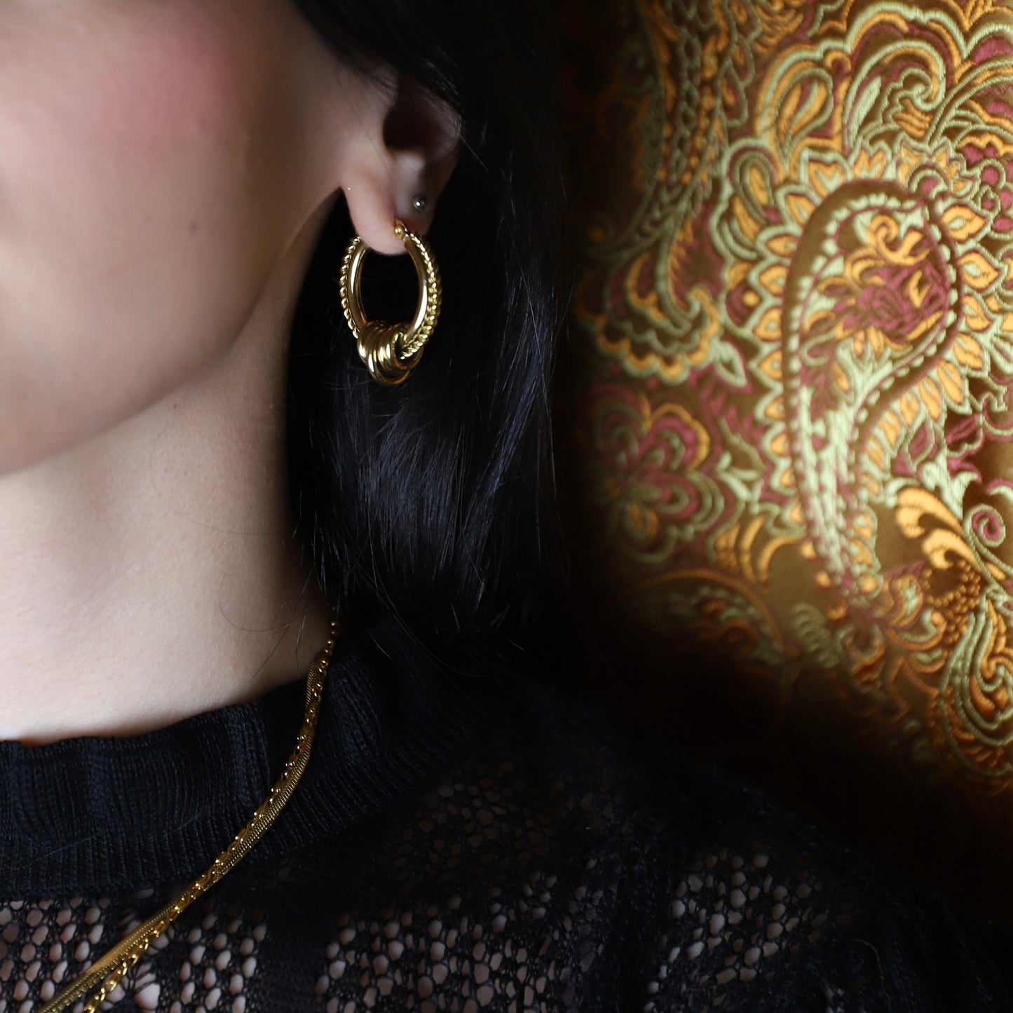 Sahar Rope Chain Hoop Earrings in 18k Gold Plating