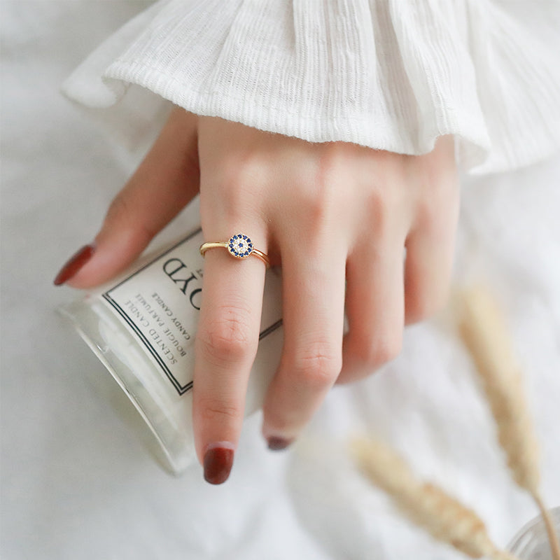 Jiya Evil Eye Ring in 16k Gold Vermeil or Platinum