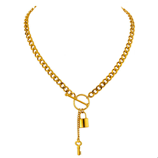 Amore Key and Locket Necklace in 18k Gold Plating