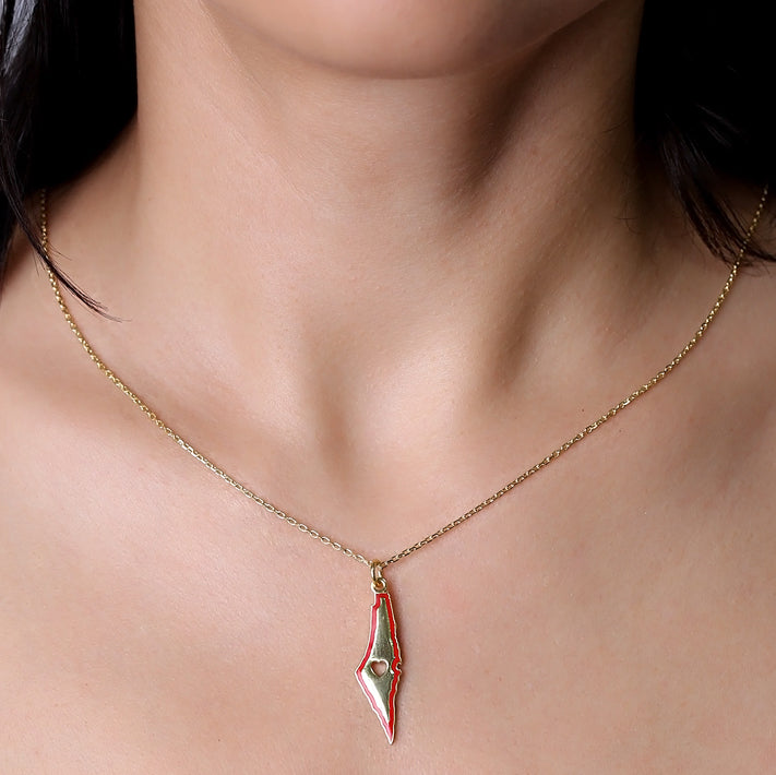 Love Palestine Necklace in 16k Gold Vermeil