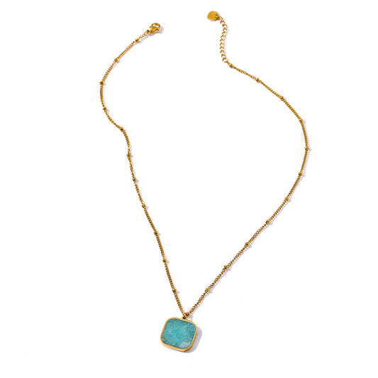 El Jem Pendant Necklace in Aqua Natural Stone and 18k Gold Plating