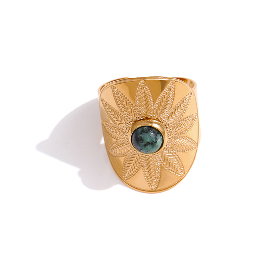 Dalia Gold Flower Ring in Natural Stone and 18k Gold Plating