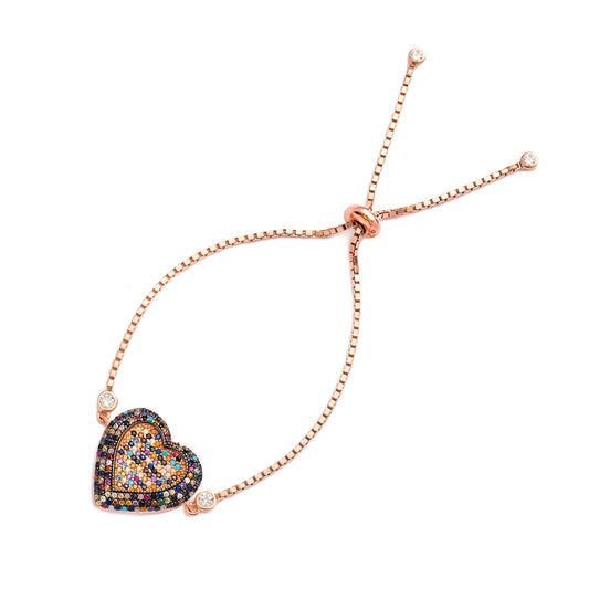 Leah Mosaic Heart Adjustable Bracelet in 16k Rose Gold Vermeil