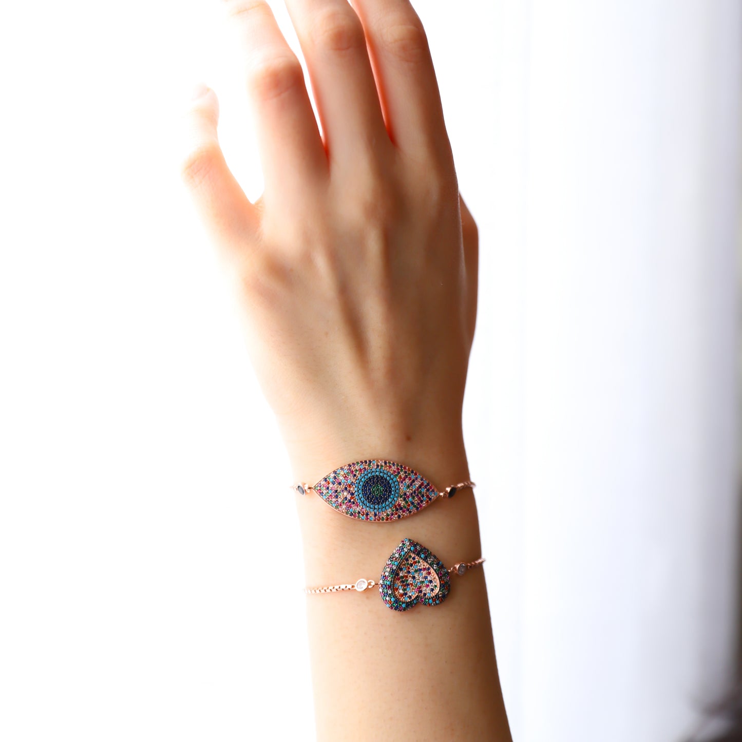 Noor Mosaic Eye Adjustable Bracelet in 16k Rose Gold Vermeil