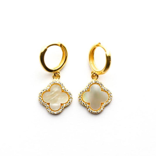 Shans Clover Mother-Of-Pearl Earrings in 16k Gold Vermeil