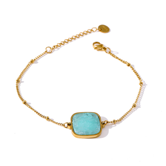 El Jem Pendant Bracelet in Aqua Natural Stone and 18k Gold Plating