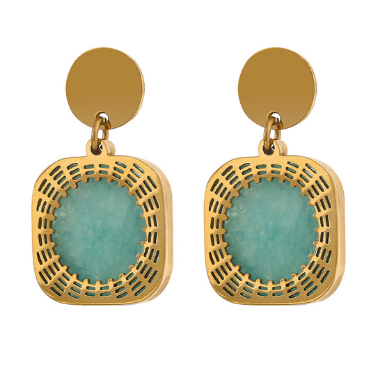 El Jem Pendant Earrings in Aqua Natural Stone and 18k Gold Plating