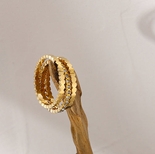 Mira Gold Ring Set of Three in White Crystal and 18k Gold Plating