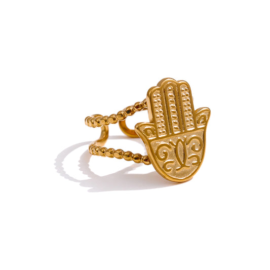 Hamsa Engraved Ring in 18k Gold Plating