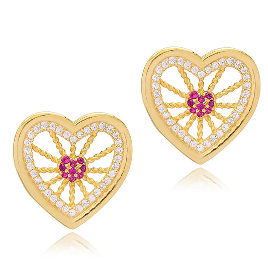 Amour Heart Shaped Earrings in 16k Gold Vermeil