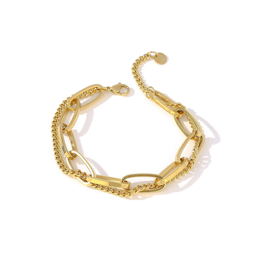 Esme Layered Paperclip Chain Bracelet in 18k Gold Plating