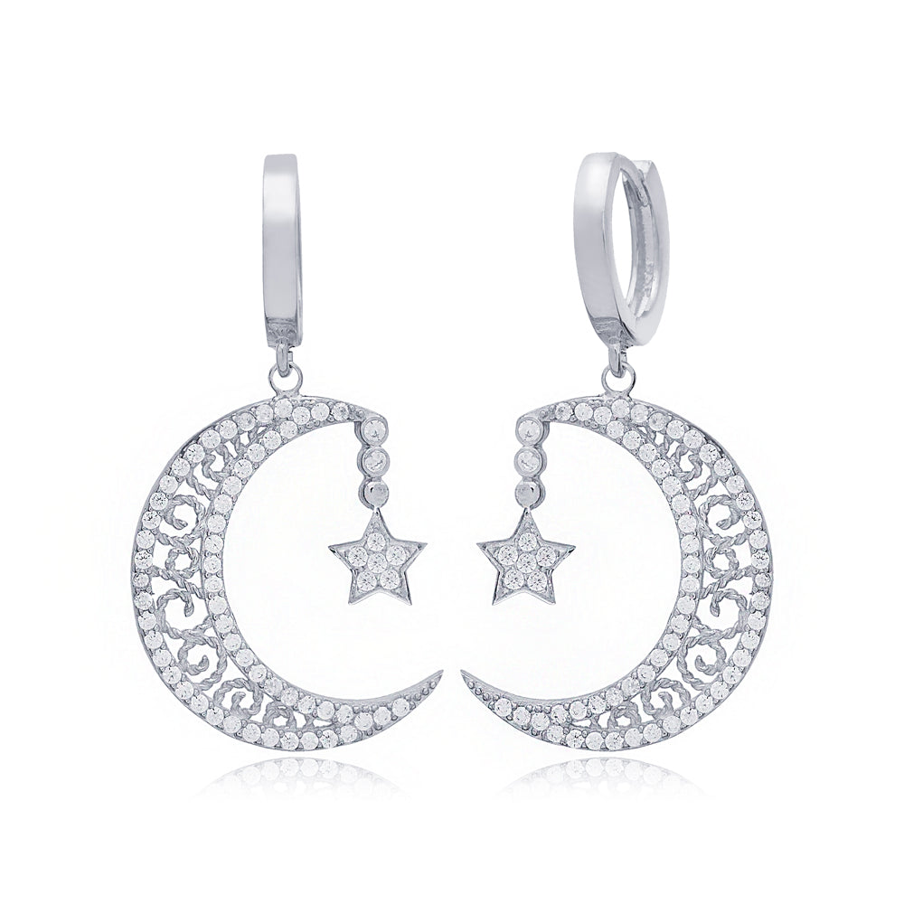 Luna Crescent Moon and Star Pendant Earrings in 16k Gold Vermeil