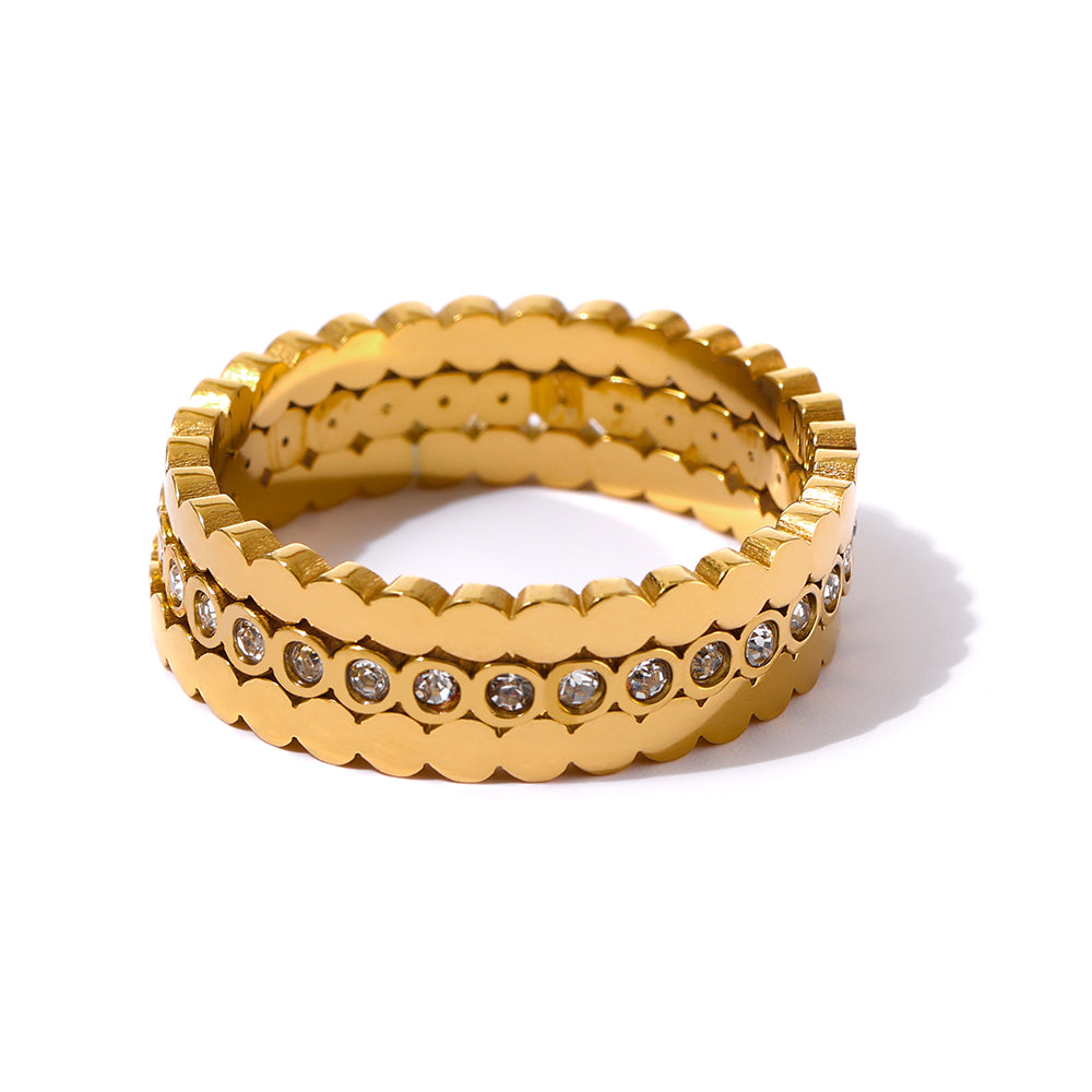 Mira Gold Ring Set of Three in White Crystal and 18k Gold Plating