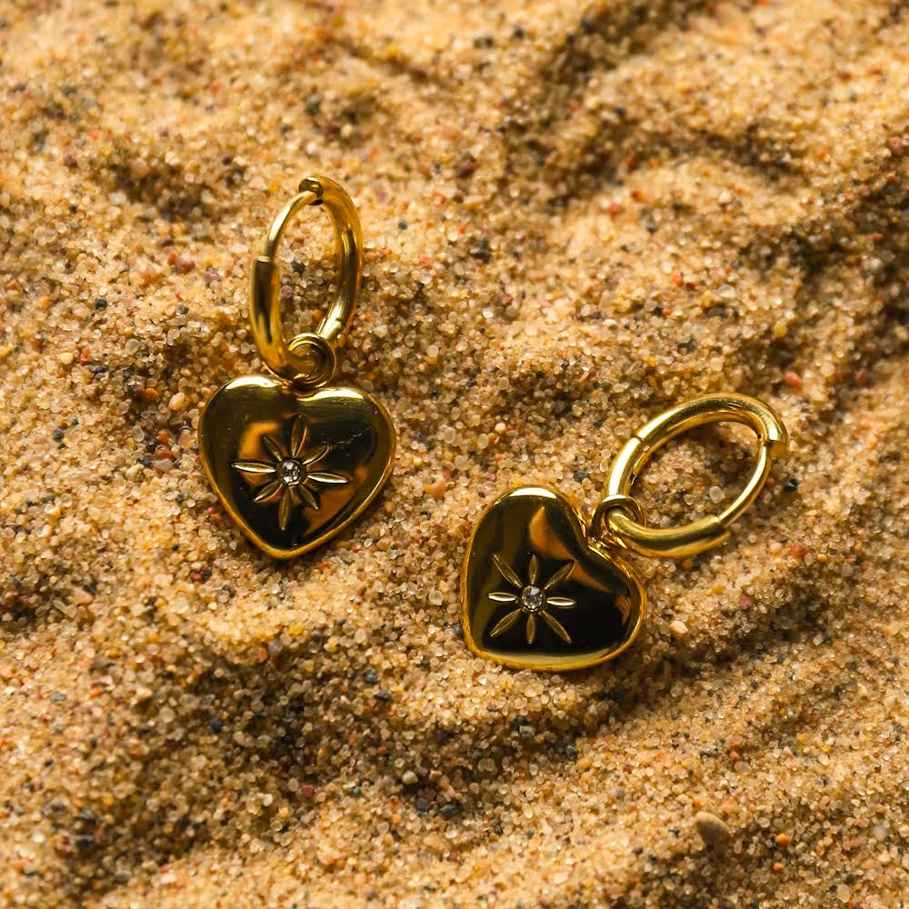 Asteri Northstar Heart Hoop Earrings in 18k Gold Plating