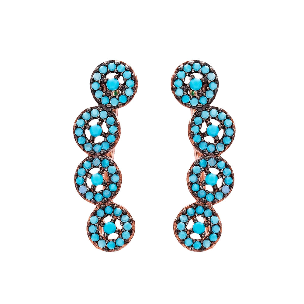 Sirin Turquoise Climber Earrings in 16k Rose Gold Vermeil