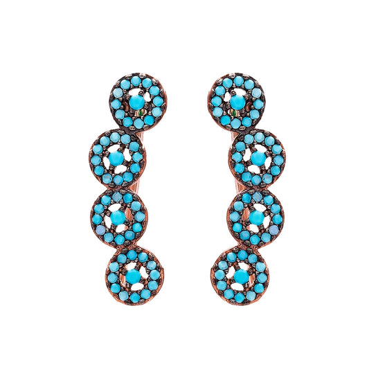 Sirin Turquoise Climber Earrings in 16k Rose Gold Vermeil