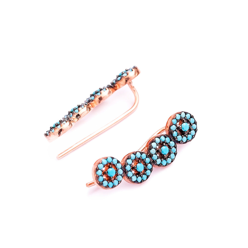 Sirin Turquoise Climber Earrings in 16k Rose Gold Vermeil