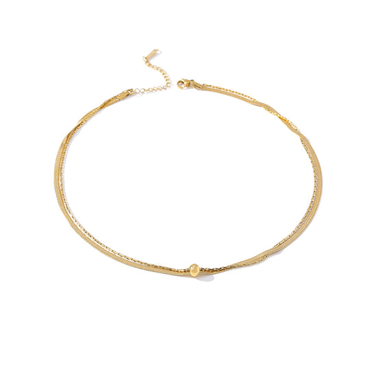 Cleo Snake Chain Layered Collar Necklace in 18k Gold Plating