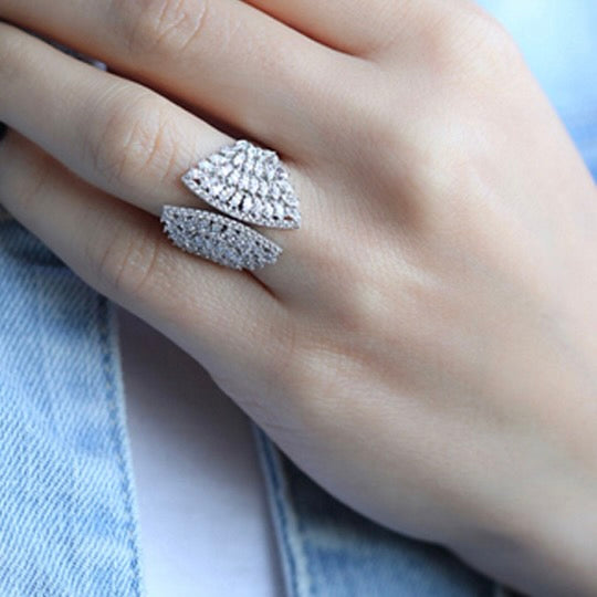 Amara Studded Wing Ring in Rhodium