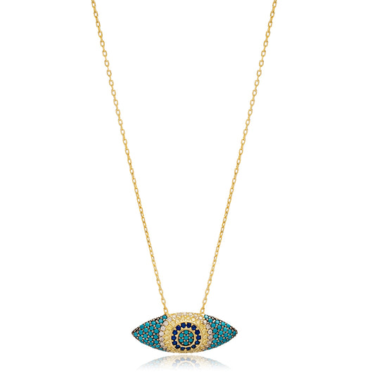 Turquaz Eye Pendant Necklace in Turquoise and 16k Gold Vermeil