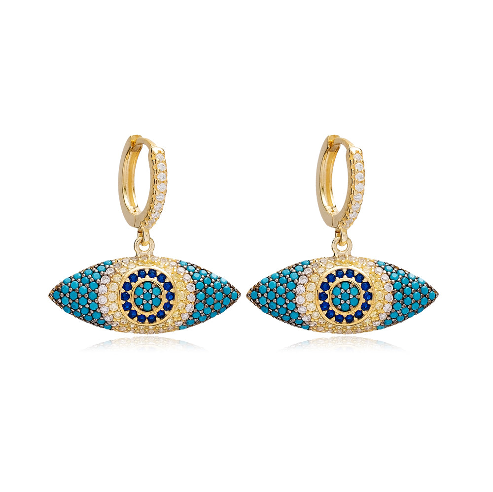 Turquaz Eye Pendant Earrings in Turquoise and 16k Gold Vermeil