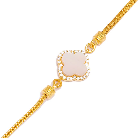 Shans Clover Mother-Of-Pearl Bracelet in 16k Gold Vermeil