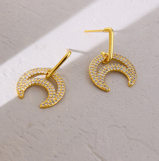 Roya Crescent Moon Earrings in 14k Gold Plating