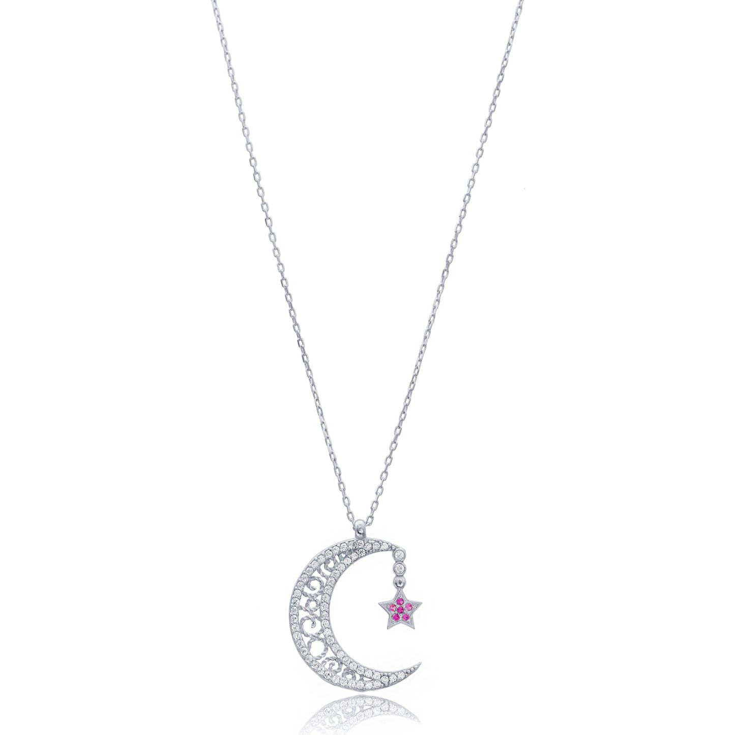 Luna Crescent Moon and Star Pendant Necklace in 16k Gold Vermeil