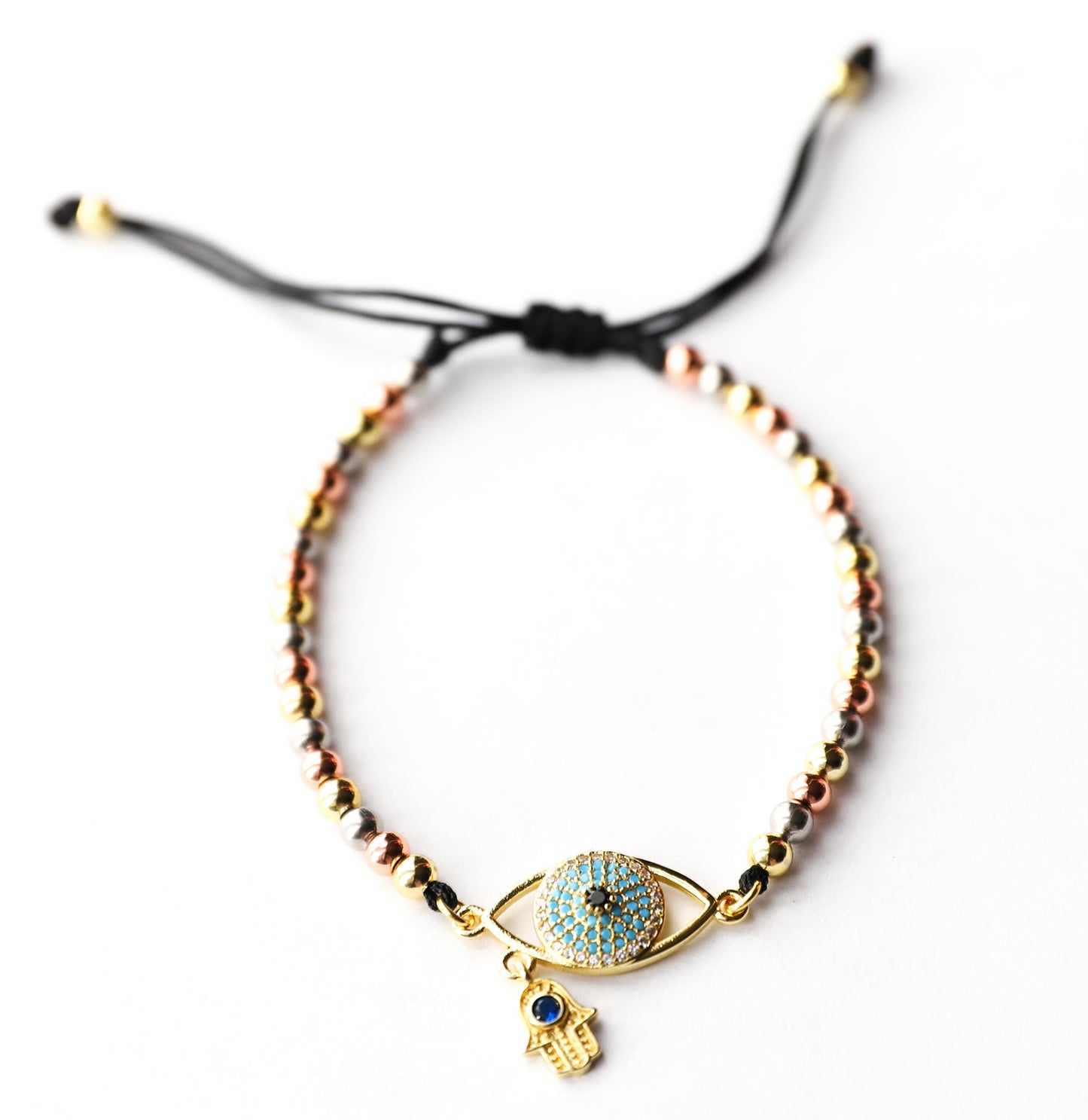 Adara Woven Cord Bracelet with Amulet Pendant in 18k Gold Plating