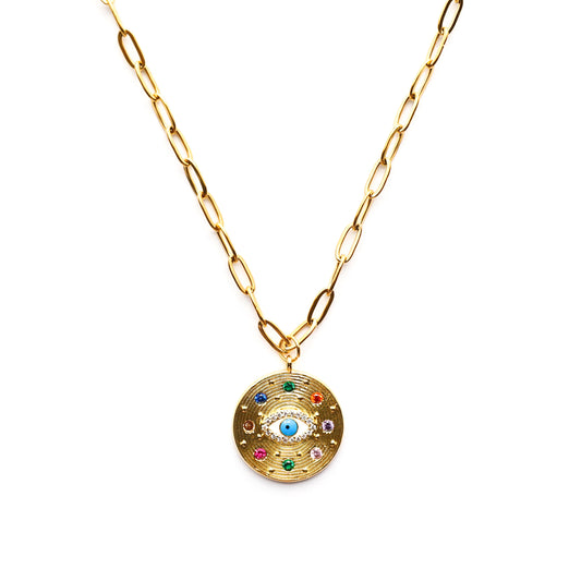 Tangier Evil Eye Necklace in 18k Gold Plating