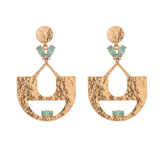 Luxor Drop Earrings in Aqua Crystals and 14k Gold Plating