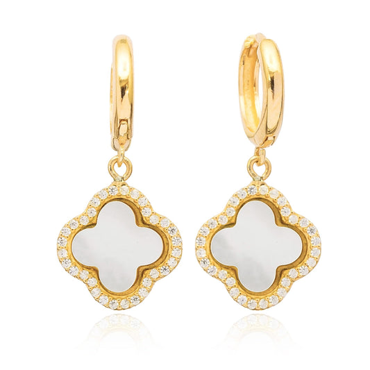 Shans Clover Mother-Of-Pearl Earrings in 16k Gold Vermeil