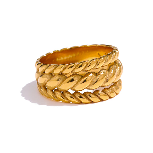 Zada Layered Rope Ring in 18k Gold Plating