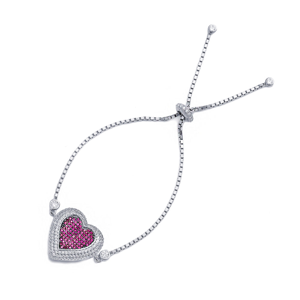 La Vie en Rose Mosaic Heart Adjustable Bracelet in 16k Rose Gold Vermeil or Rhodium