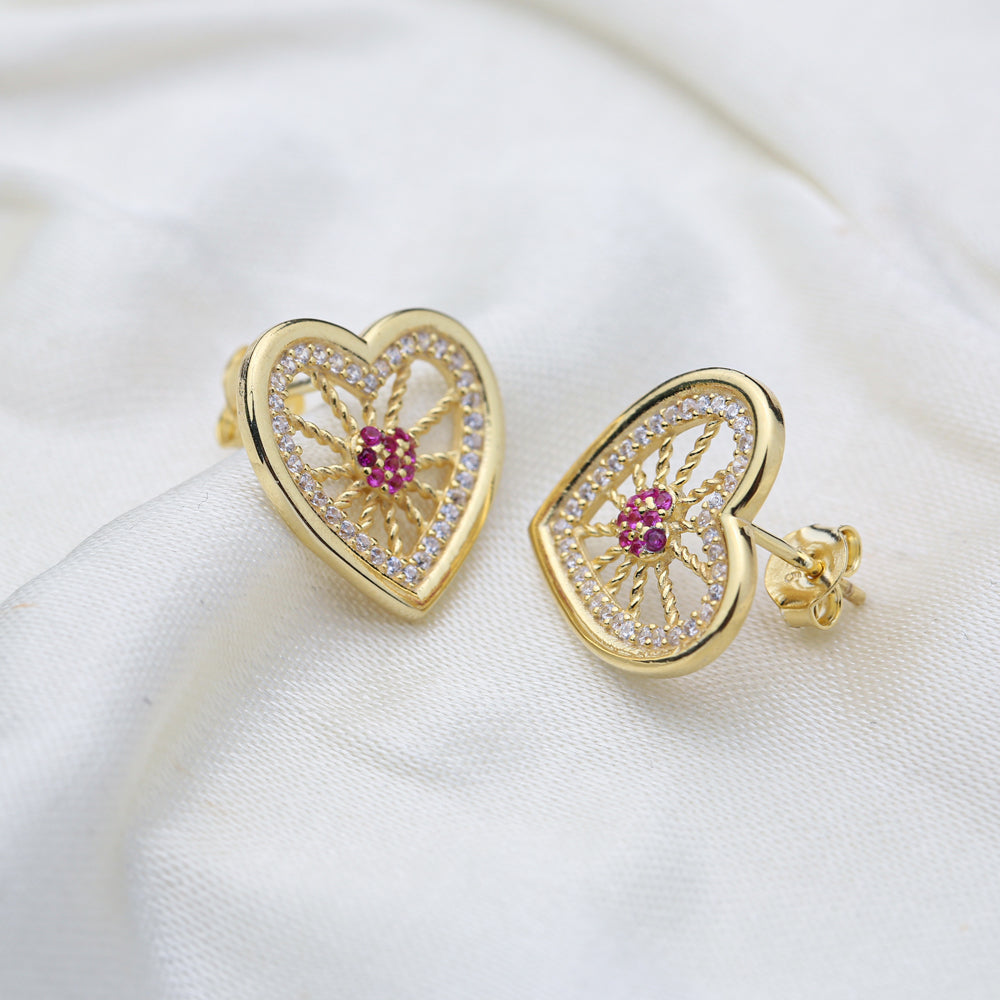 Amour Heart Shaped Earrings in 16k Gold Vermeil