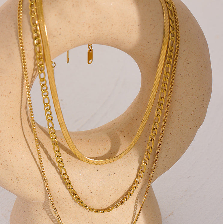 Thebes Set of Three Chain Necklaces in 18k Gold Plating