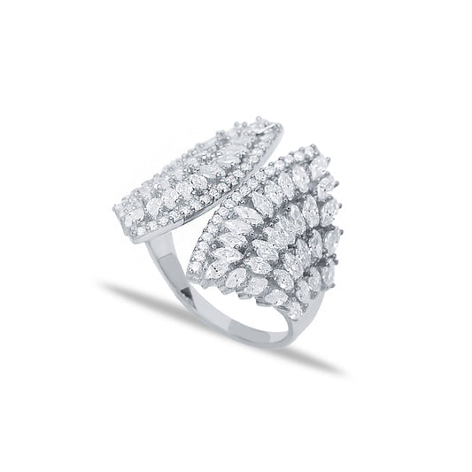 Amara Studded Wing Ring in Rhodium