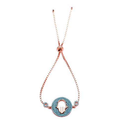 Inanna Turquoise Hamsa Adjustable Bracelet in 16k Rose Gold Vermeil