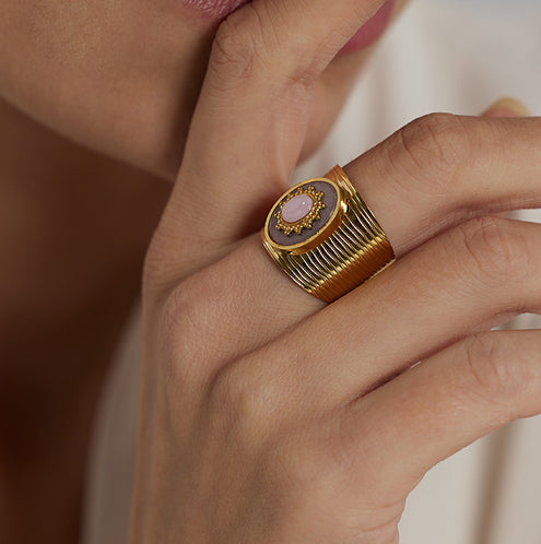 Zahri Ring in Pink Crystal and 18k Gold Plating